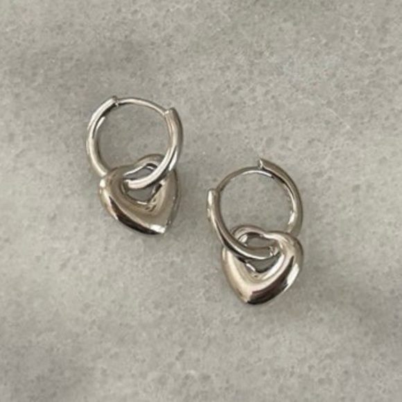 Modest Lu Jewelry - COPY - Sterling Silver Bubble Heart Charm Dangle Huggie Hoop Earrings
